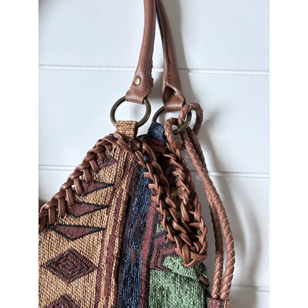 Southwestern Tapestry Hobo Bag Woven Fringe Boho Aztec Slouchy Handbag Purse - Picture 6 of 16